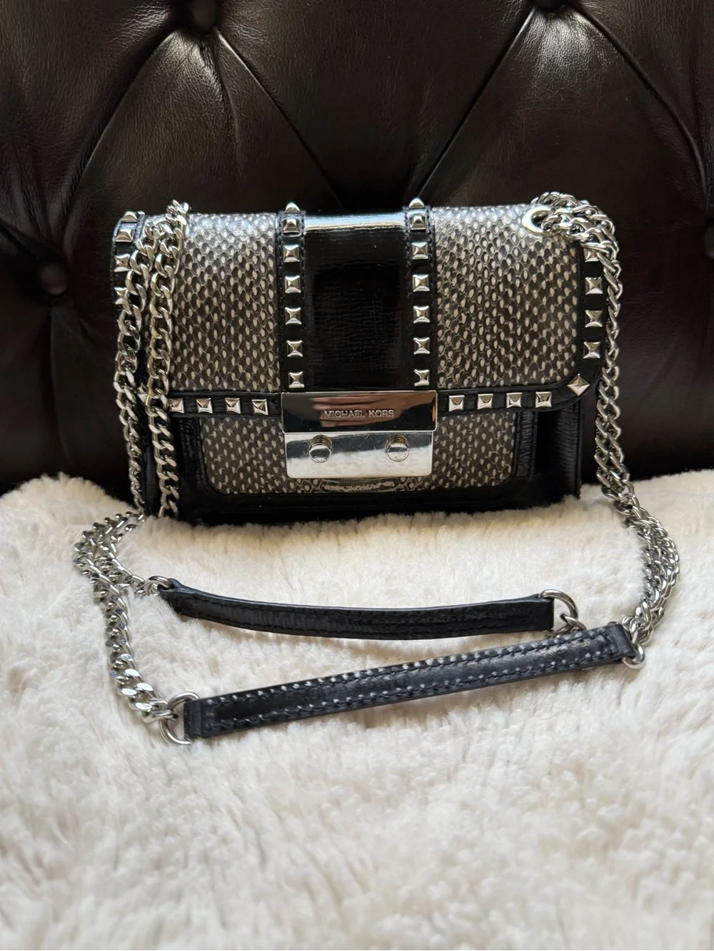 Michael Kors Black and Silver Studded Crossbody Bag EUC